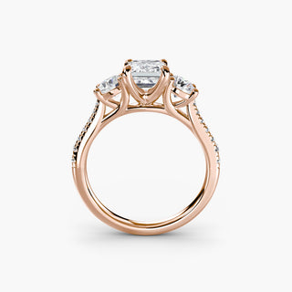 Three stone cathedral pave engagement ring setting with emerald-cut lab-grown diamonds, from LabGrownDiamonds.com.