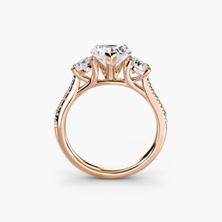 Three stone cathedral pave engagement ring setting with heart-shaped accents, featuring lab-grown diamonds, from LabGrownDiamonds.com.