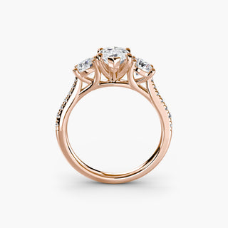 LabGrownDiamonds.com three-stone cathedral pavé engagement ring setting with marquise-shaped accents, front view.