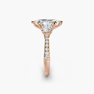 Three stone cathedral pavé engagement ring setting with marquise side stones, crafted by LabGrownDiamonds.com.