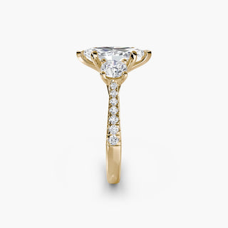 Three stone cathedral pavé engagement ring setting with marquise accent diamonds in yellow gold from LabGrownDiamonds.com