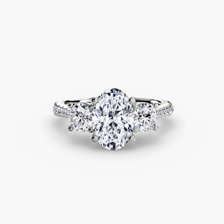 Three stone cathedral pavé engagement ring setting with oval lab-grown diamonds in white gold from LabGrownDiamonds.com
