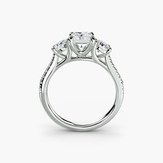 LabGrownDiamonds.com three-stone cathedral pave engagement ring in radiant white gold, front view showcasing intricate setting and sparkle.