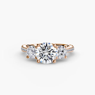 Three-Stone Cathedral Engagement Ring with Pavé Band