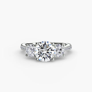Three-Stone Cathedral Engagement Ring with Pavé Band