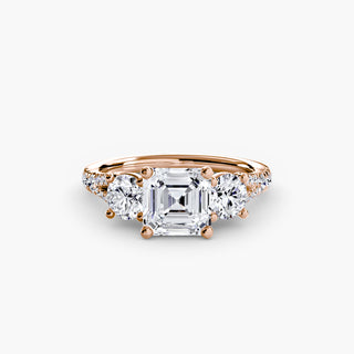 Three-Stone Cathedral Engagement Ring with Split Shank Pavé Band