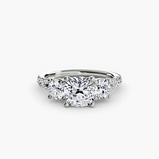 Three-Stone Cathedral Engagement Ring with Split Shank Pavé Band