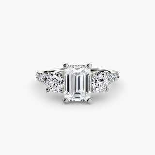 Three-Stone Cathedral Engagement Ring with Split Shank Pavé Band