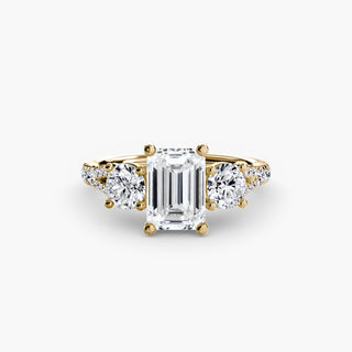 Three-Stone Cathedral Engagement Ring with Split Shank Pavé Band