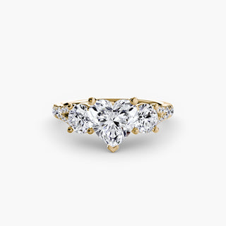 Three-Stone Cathedral Engagement Ring with Split Shank Pavé Band