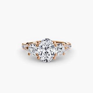 Three-Stone Cathedral Engagement Ring with Split Shank Pavé Band