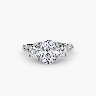 Three-Stone Cathedral Engagement Ring with Split Shank Pavé Band