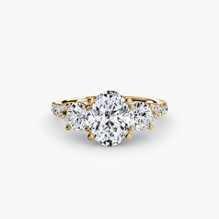 Three-Stone Cathedral Engagement Ring with Split Shank Pavé Band