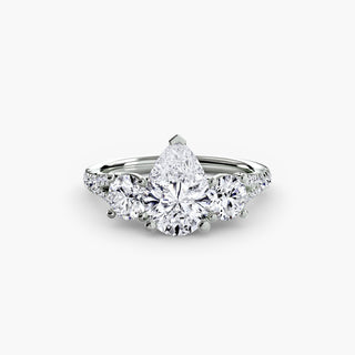 Three-Stone Cathedral Engagement Ring with Split Shank Pavé Band