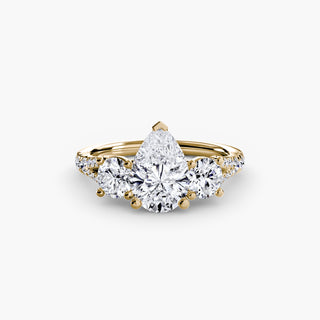 Three-Stone Cathedral Engagement Ring with Split Shank Pavé Band
