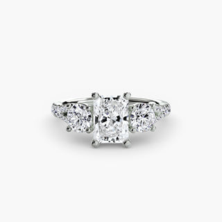 Three-Stone Cathedral Engagement Ring with Split Shank Pavé Band