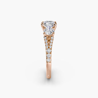 Three stone split shank pave engagement ring setting featuring cushion-cut center stone from LabGrownDiamonds.com.