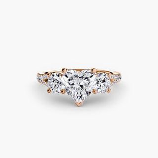 Three stone split shank pavé engagement ring setting by LabGrownDiamonds.com, featuring a heart-shaped design with detailed pavé accents.