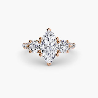 LabGrownDiamonds.com three-stone split shank pavé engagement ring setting with marquise details, viewed from top angle.