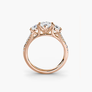 LabGrownDiamonds.com three stone split shank pavé engagement ring setting with marquise-shaped accents, shown from the front.