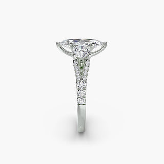 Three stone split shank pavé engagement ring setting with marquise accents in white gold by LabGrownDiamonds.com