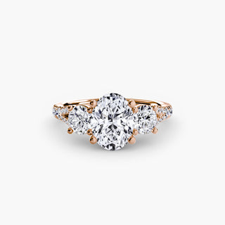 Three stone split shank pavé engagement ring setting with oval center, crafted by LabGrownDiamonds.com.