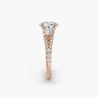 Three stone split shank pavé engagement ring setting with oval center and side stones from LabGrownDiamonds.com.