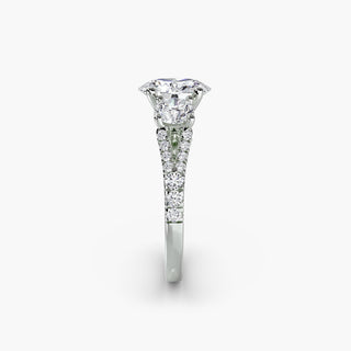 Three stone split shank pavé engagement ring setting with oval diamonds in white gold from LabGrownDiamonds.com