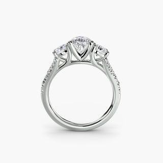 Three stone split shank pavé engagement ring setting with pear-shaped diamonds in white gold by LabGrownDiamonds.com
