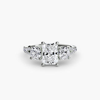 Three stone split shank pavé engagement ring setting in white gold with intricate pavé detailing from LabGrownDiamonds.com.