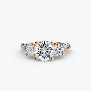 Three stone split shank pavé engagement ring setting with round diamonds, expertly crafted by LabGrownDiamonds.com.