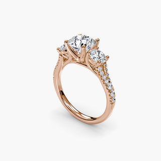 Three stone split shank pavé engagement ring setting with round diamonds, showcasing detailed craftsmanship from LabGrownDiamonds.com