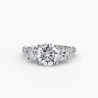 Three stone split shank pavé engagement ring setting in white gold with round diamonds from LabGrownDiamonds.com