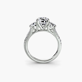 LabGrownDiamonds.com three stone split shank pavé engagement ring with round diamonds, front view highlighting elegant setting