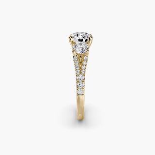 Three stone split shank pavé engagement ring setting with round diamonds, crafted by LabGrownDiamonds.com.