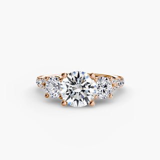 Three-Stone Cathedral Engagement Ring with Split Shank Pavé Band