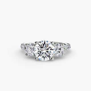 Three-Stone Cathedral Engagement Ring with Split Shank Pavé Band