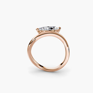 Curved lab grown diamond ring in rose gold, side profile view showing the sculptural wave band with a marquise lab grown diamond. || #metal_rose gold