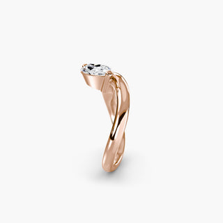 Curved lab grown diamond ring in rose gold showing the wave band profile with a horizontally set marquise lab grown diamond. || #metal_rose gold