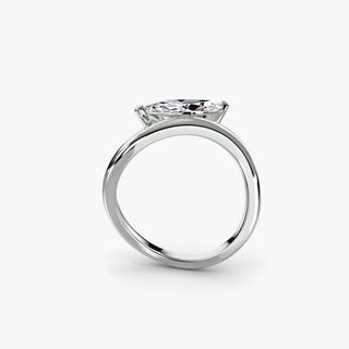 Curved lab grown diamond ring in white gold, side profile view showing the sculptural wave band with a marquise lab grown diamond. || #metal_white gold|platinum