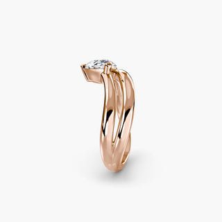 Wave lab grown diamond ring in rose gold showing the asymmetric wave band profile with a pear-shaped lab grown diamond. || #metal_rose gold