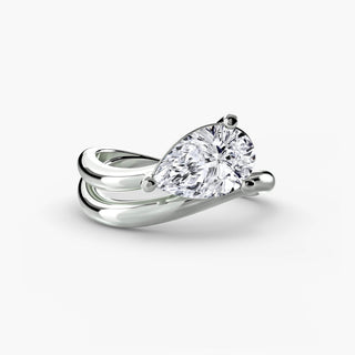Wave lab grown diamond ring in white gold, featuring a tilted pear-shaped lab grown diamond on a flowing wave band. || #metal_white gold|platinum