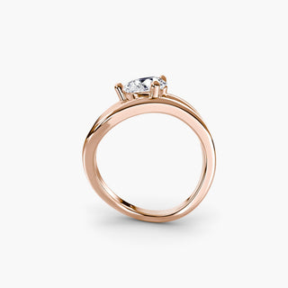 Double wave lab grown diamond ring in rose gold, side profile view showing the double wave band with a pear-shaped lab grown diamond. || #metal_rose gold