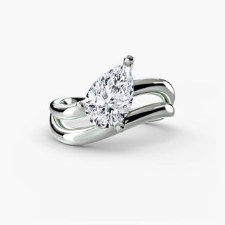 Double wave lab grown diamond ring in white gold, featuring a pear-shaped lab grown diamond framed by two flowing wave bands. || #metal_white gold|platinum