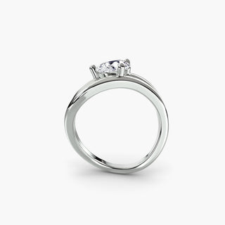 Double wave lab grown diamond ring in white gold, side profile view showing the double wave band with a pear-shaped lab grown diamond. || #metal_white gold|platinum