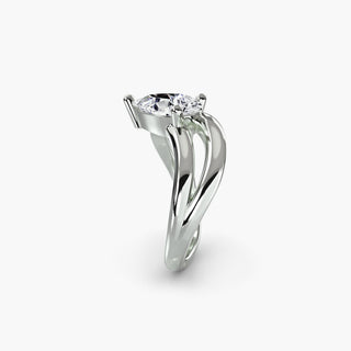 Double wave lab grown diamond ring in white gold showing the sculptural double wave band profile with a pear-shaped lab grown diamond. || #metal_white gold|platinum