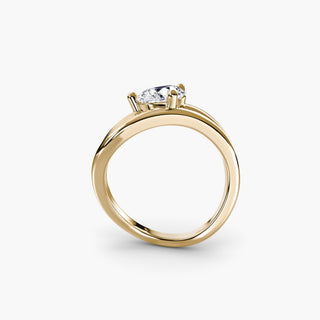 Double wave lab grown diamond ring in yellow gold, side profile view showing the double wave band with a pear-shaped lab grown diamond. || #metal_yellow gold