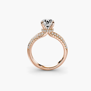 Knife edge pavé engagement ring with round center stone and hidden halo setting by LabGrownDiamonds.com, front view image.