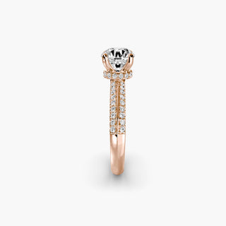 LabGrownDiamonds.com knife-edge pavé engagement ring with round center stone and hidden halo, side view of elegant setting.