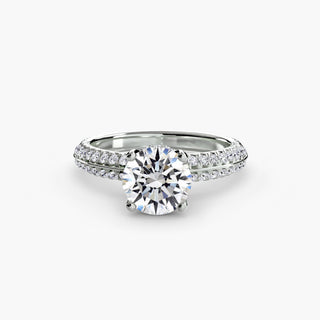 Rose gold knife-edge pave engagement ring with round lab-grown diamonds and hidden halo setting, showcasing elegant craftsmanship.
